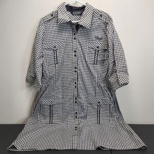 COOGI Women Sz 3X Striped‎ Utility Shirt Dress Black White Check Y2K Spellout